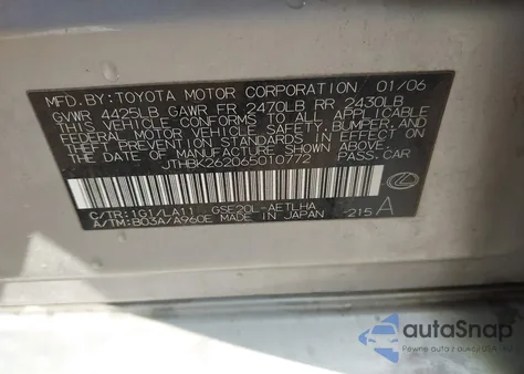 2006 Lexus Is 250 from USA, damaged, VIN JTHBK262065010772